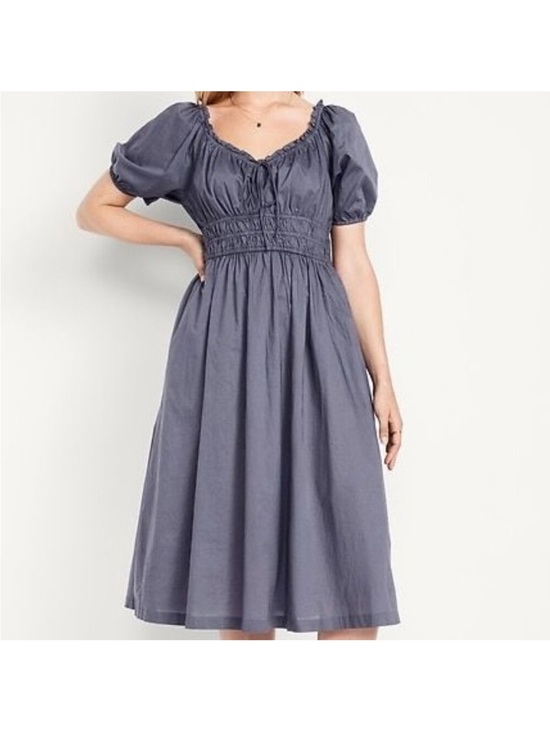 Old Navy Dresses & Skirts - Old Navy Slate Blue Smocked Midi Dress with Puff Sleeves